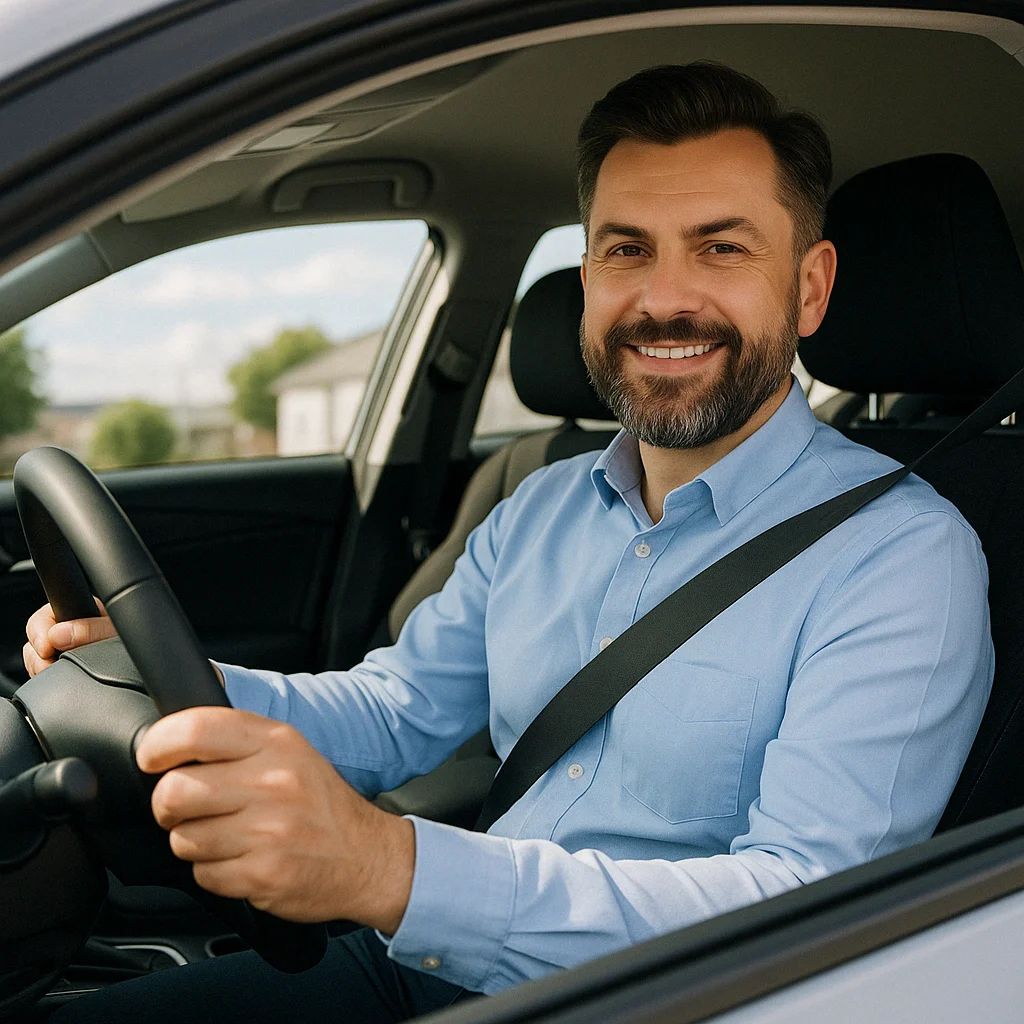 Pessoa com CNH renovada feliz